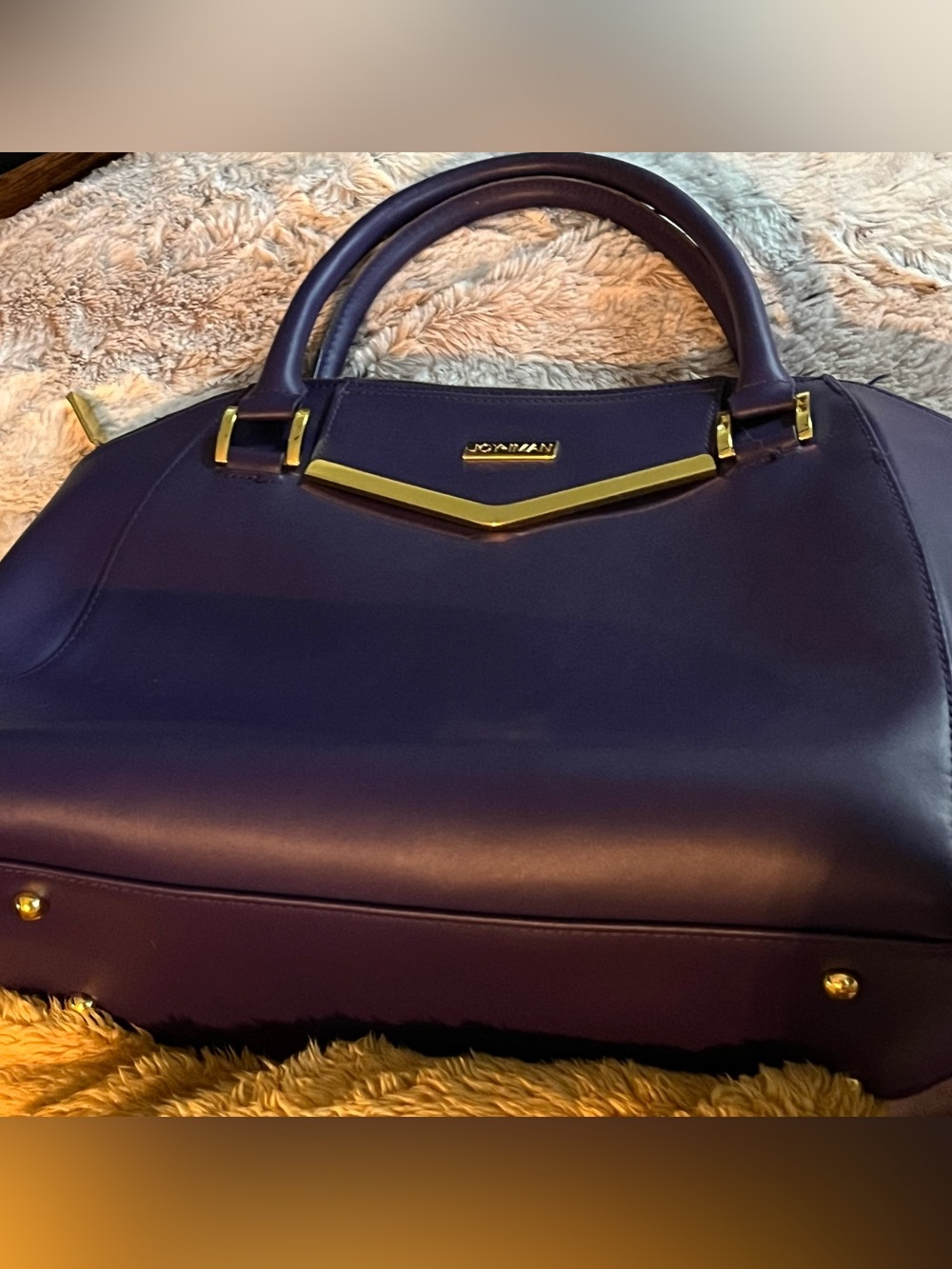 Elegant Joy & Iman Leather Purple Women's Tote Purse with Gold Accents